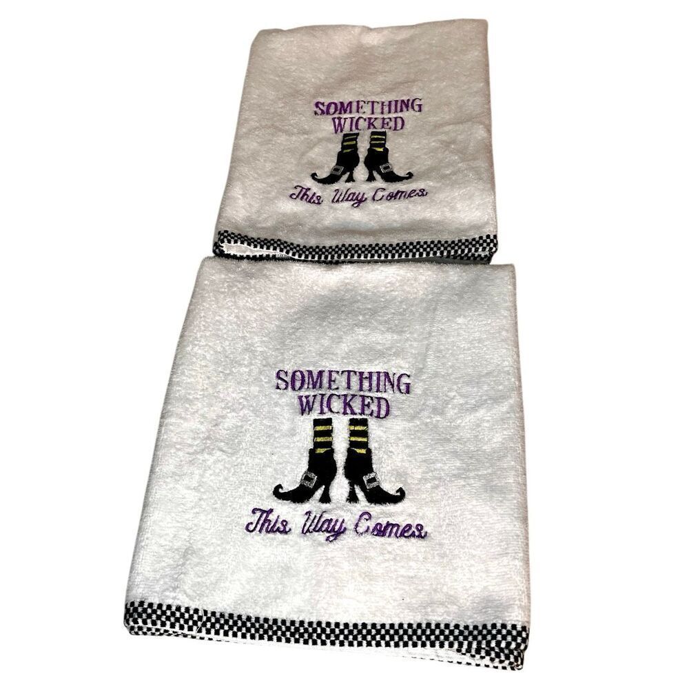 Set of 2 “Something Wicked This Way Comes” Witch Feet Tea Towels 100% Cotton